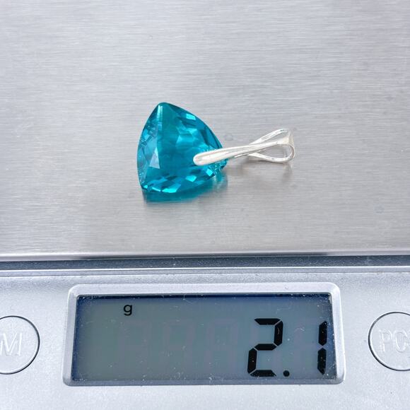 Teal Faceted Glass Pendant | Sterling Silver 925 Statement Triangle - Picture 7 of 11